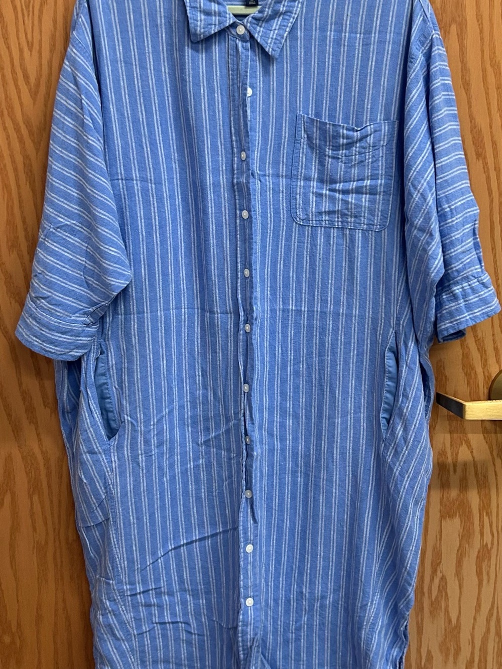 Universal Thread Blue Striped Linen Midi Shirt Dress